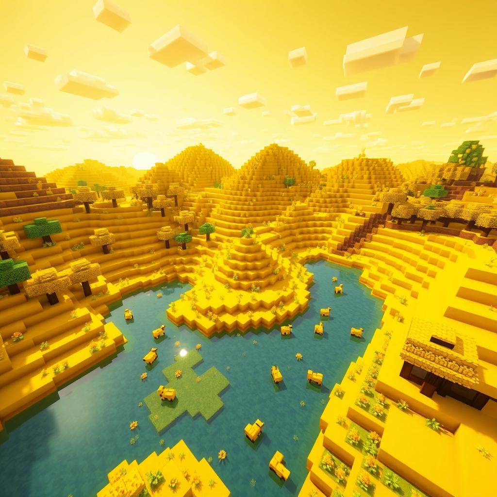 A vibrant Minecraft world where everything is a shade of yellow