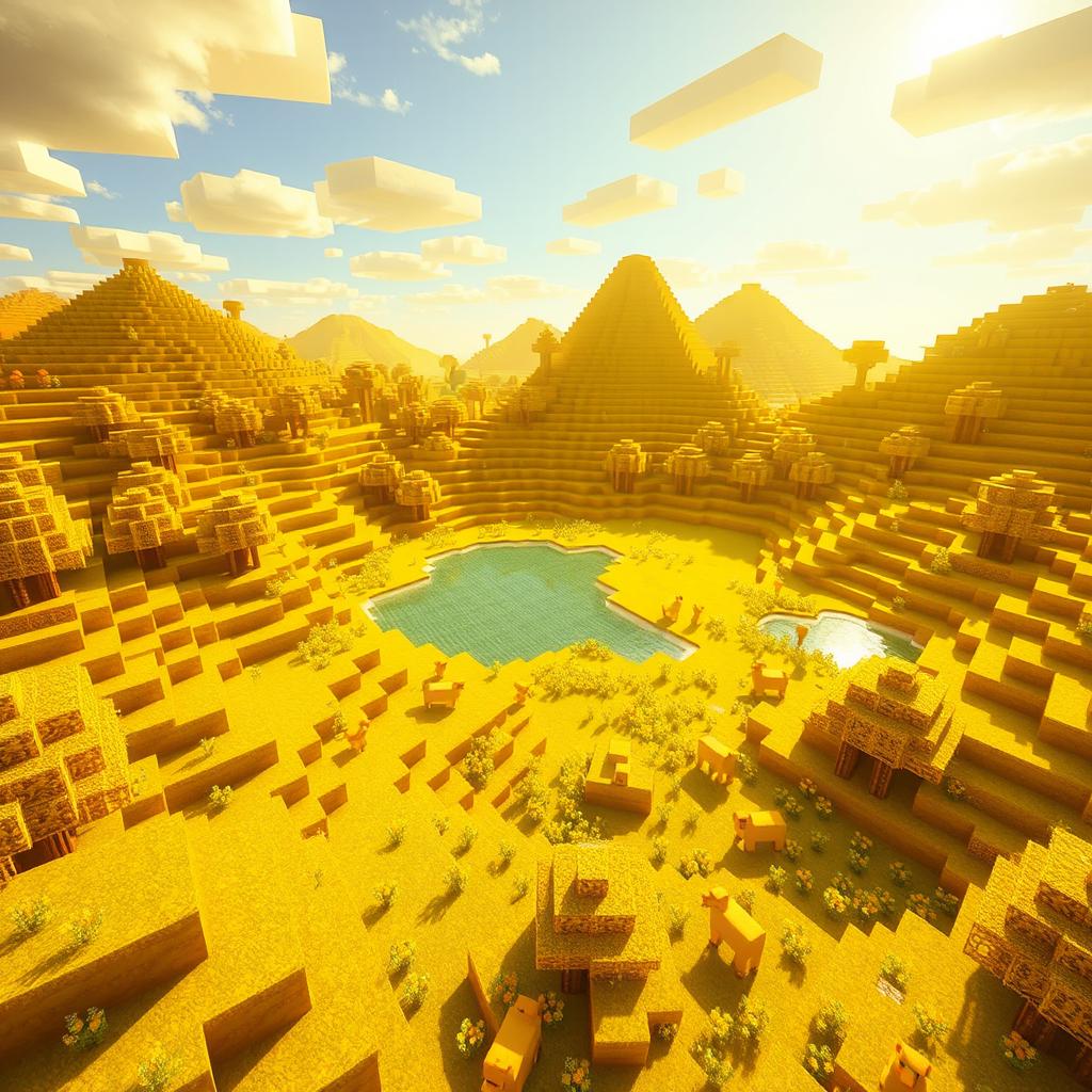 A vibrant Minecraft world where everything is a shade of yellow