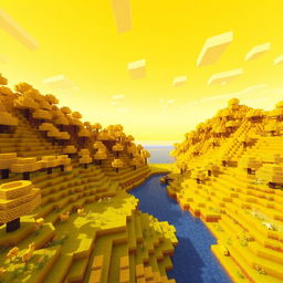 A vibrant Minecraft world where everything is a shade of yellow