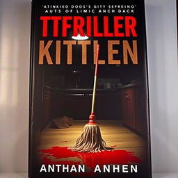 A thriller book cover featuring a bloody mop leaning against a polished kitchen counter