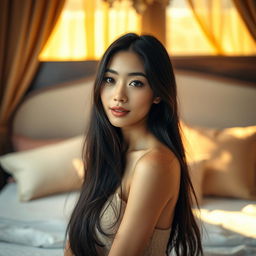 A stunning and artistic portrait of a 30-year-old Asian woman, captured in a tasteful and elegant manner