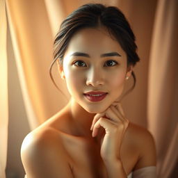 An artistic and elegant portrayal of a 30-year-old Asian woman, showcasing her natural beauty and confidence