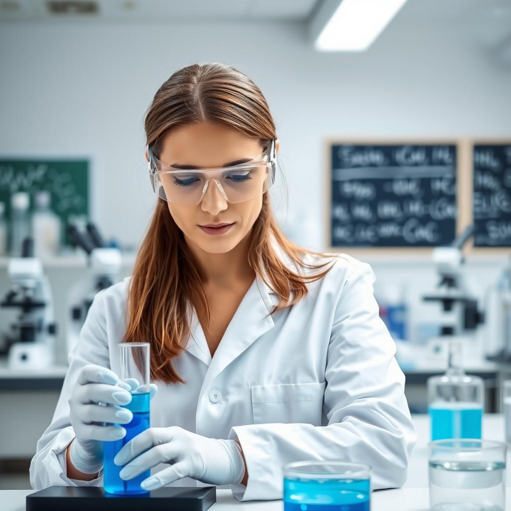 A focused female scientist named Jessica Edwards, in a modern laboratory environment