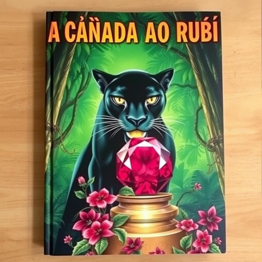 A book cover featuring the title 'A CAÇADA AO RUBI' prominently at the top