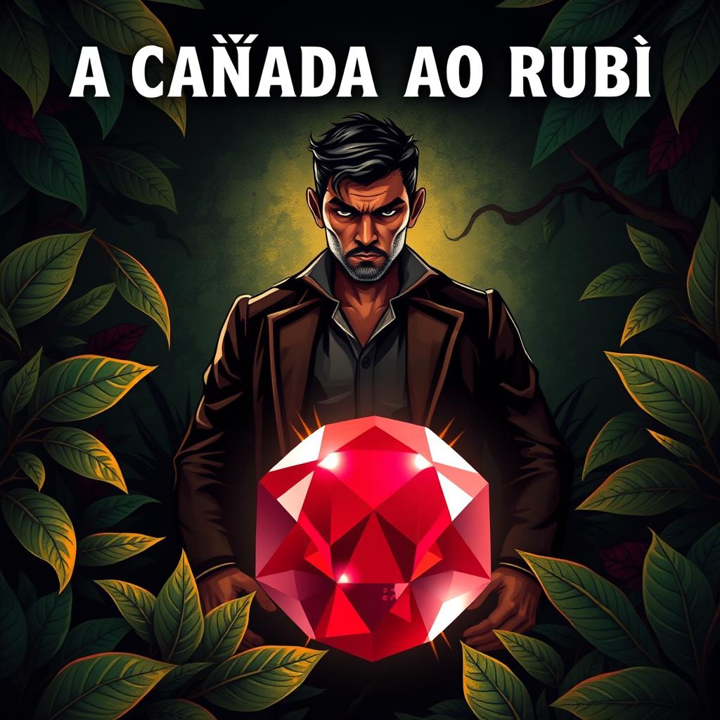 A book cover featuring the title 'A CAÇADA AO RUBI' prominently at the top