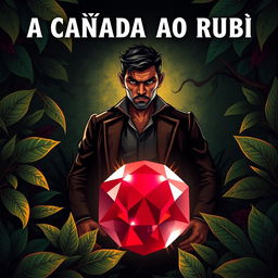 A book cover featuring the title 'A CAÇADA AO RUBI' prominently at the top