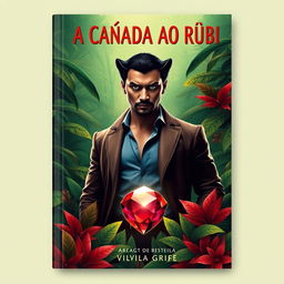 A book cover with the title 'A CAÇADA AO RUBI' prominently displayed at the top