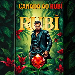 A book cover with the title 'A CAÇADA AO RUBI' prominently displayed at the top