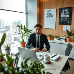 A corporate buyer in a modern office setting, actively engaged in their work