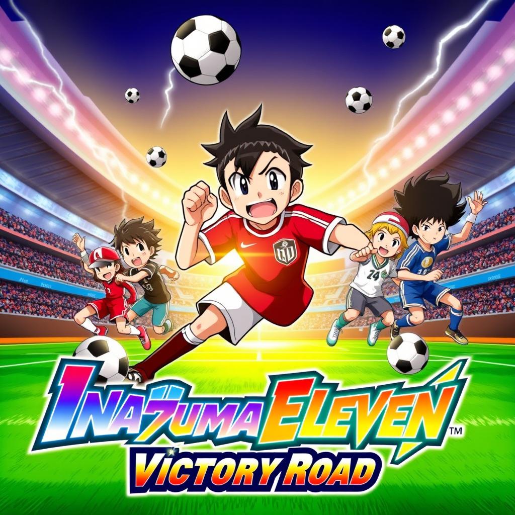 A vibrant and dynamic thumbnail for the anime game 'Inazuma Eleven: Victory Road'