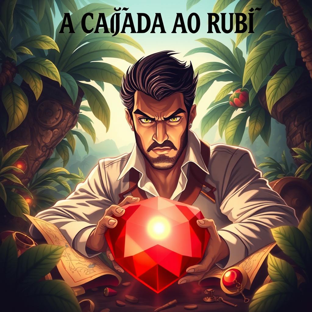 An image featuring the title 'A CAÇADA AO RUBI' prominently displayed at the top