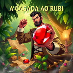 An image featuring the title 'A CAÇADA AO RUBI' prominently displayed at the top