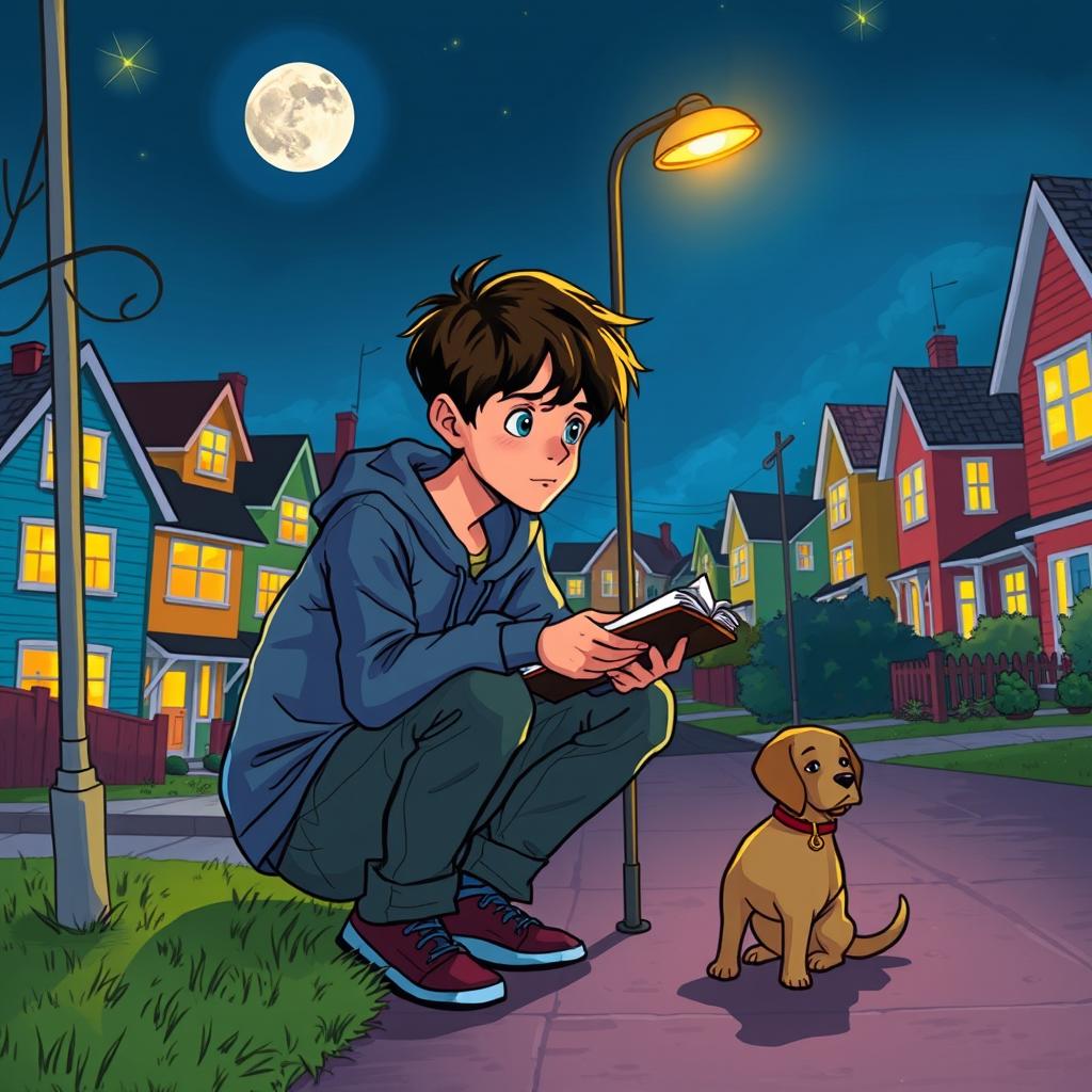 A vibrant illustration representing the themes of curiosity and adolescence in 'The Curious Incident of the Dog in the Night-Time