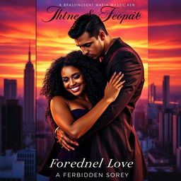 A captivating book cover depicting a Brazilian black girl and a Russian mafia man in a dramatic and romantic embrace