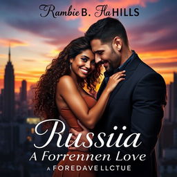 A captivating book cover depicting a Brazilian black girl and a Russian mafia man in a dramatic and romantic embrace