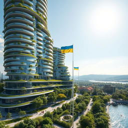 A residential building that is elegant, featuring a curved, twisted, bionic shape and futuristic design, rising to 40 floors