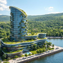 A residential building that is elegant, featuring a curved, twisted, bionic shape and futuristic design, rising to 40 floors