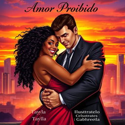 A captivating book cover depicting a Brazilian black girl and a Russian mafia man in a dramatic and romantic embrace