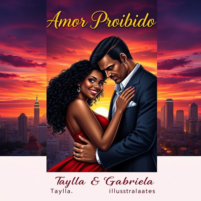 A captivating book cover depicting a Brazilian black girl and a Russian mafia man in a dramatic and romantic embrace