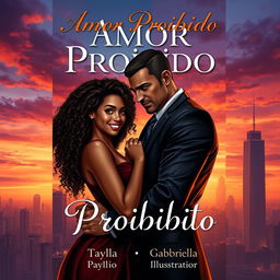 A captivating book cover depicting a Brazilian black girl and a Russian mafia man in a dramatic and romantic embrace