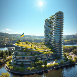 A residential building that is elegant, featuring a curved, twisted, bionic form and futuristic design, rising to 40 stories