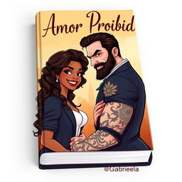 A beautifully illustrated book cover in a character design style, featuring a Brazilian black girl and a white, tattooed Russian mafia man, representing a romantic storyline