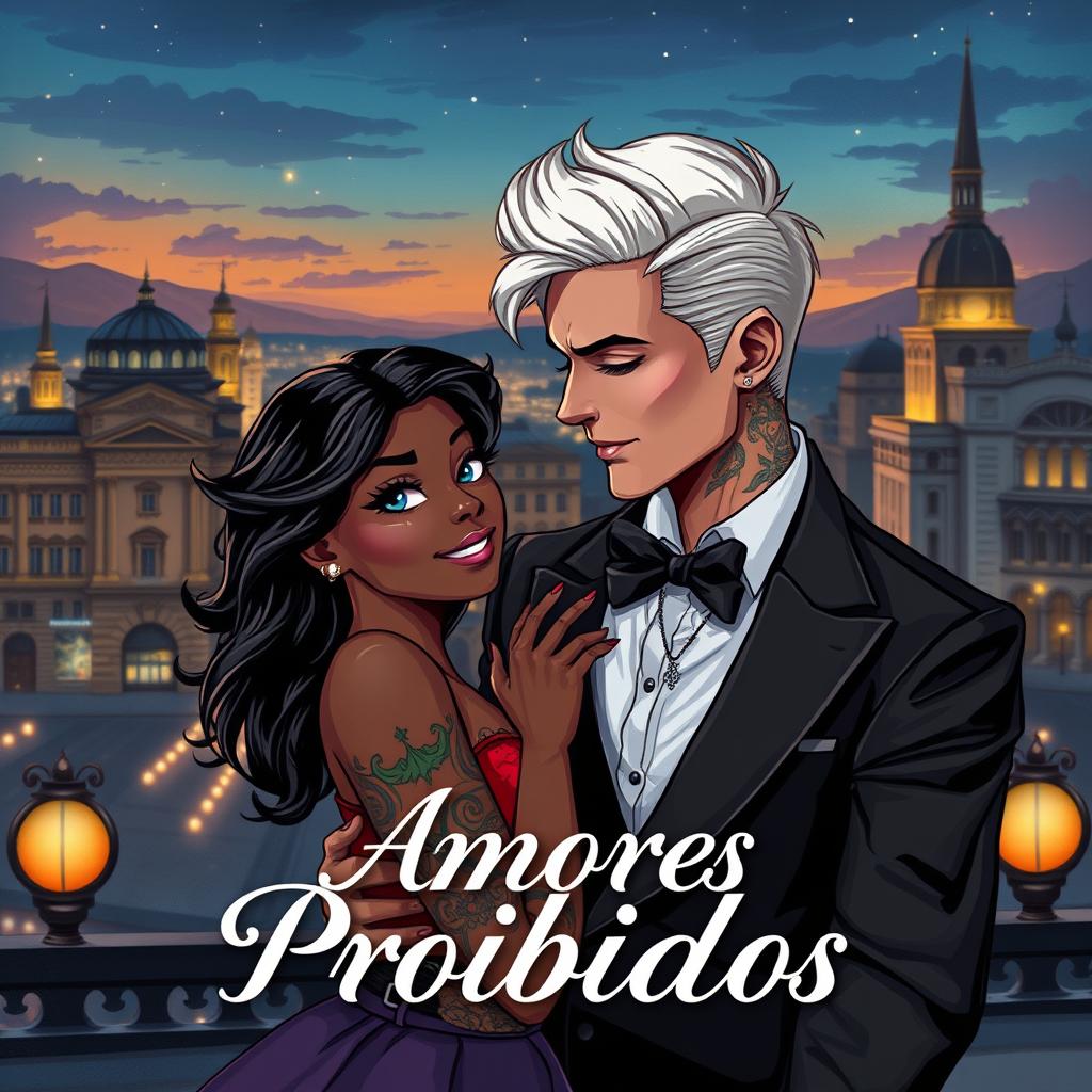 Uma capa de livro encantadora ilustrando um romance entre uma menina negra brasileira e um lindo mafioso russo