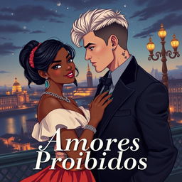 Uma capa de livro encantadora ilustrando um romance entre uma menina negra brasileira e um lindo mafioso russo