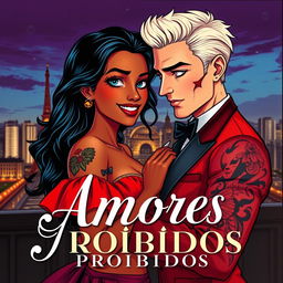 Uma capa de livro encantadora ilustrando um romance entre uma menina negra brasileira e um lindo mafioso russo