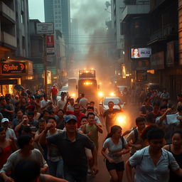 In the heart of Jakarta, a chaotic riot unfolds as crowds surge through the streets, looting shops and scattering goods carelessly