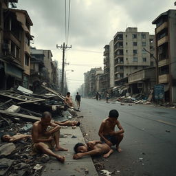 A haunting and desolate scene of post-tsunami Jakarta, depicting the aftermath of a devastating natural disaster