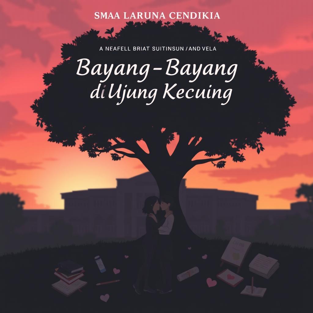 A romantic and mysterious book cover for the Wattpad novel 'Bayang-Bayang di Ujung Kecupan'