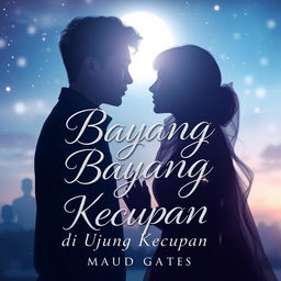 A captivating novel cover for a Wattpad story titled "Bayang-Bayang di Ujung Kecupan"