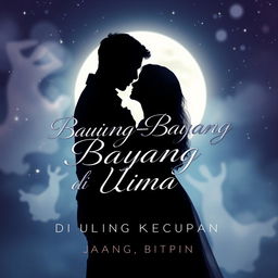 A captivating novel cover for a Wattpad story titled "Bayang-Bayang di Ujung Kecupan"