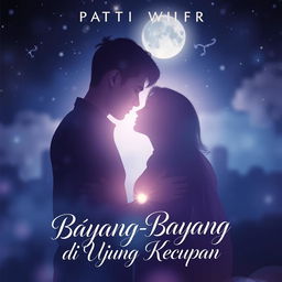 A captivating novel cover for a Wattpad story titled "Bayang-Bayang di Ujung Kecupan"