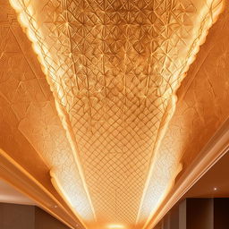 Elegant false ceiling design featuring intricate patterns and ambient light arrangements to create a luxurious aesthetic