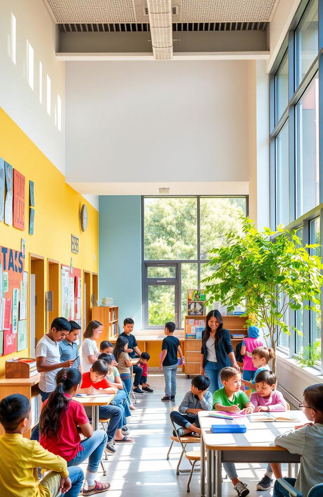 A vibrant, modern school environment showcasing effective management practices