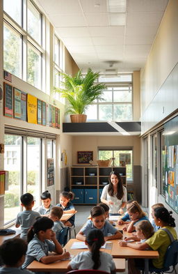 A vibrant, modern school environment showcasing effective management practices