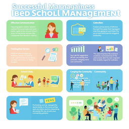 A professional and engaging infographic illustrating successful strategies for school management