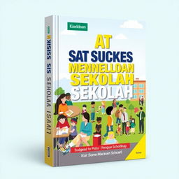 A striking book cover design for 'Kiat Sukses Mengelola Sekolah'