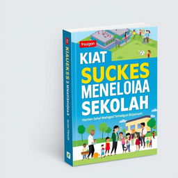 A striking book cover design for 'Kiat Sukses Mengelola Sekolah'