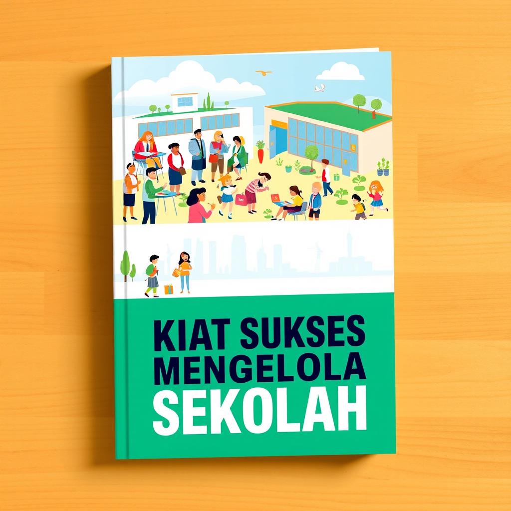 A striking book cover design for 'Kiat Sukses Mengelola Sekolah'