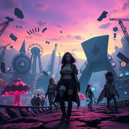 A visually stunning representation of a dystopian game arena inspired by the concept of 'Alice in Borderland'