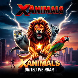 A vibrant movie poster featuring a unique crossover concept titled 'XAnimals'