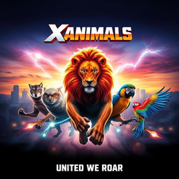 A vibrant movie poster featuring a unique crossover concept titled 'XAnimals'