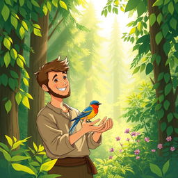 A beautiful illustration inspired by the story of 'The Man Who Saved a Bird' by Michel Dario