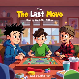 A dynamic and colorful animated movie poster for a short film titled 'The Last Move'