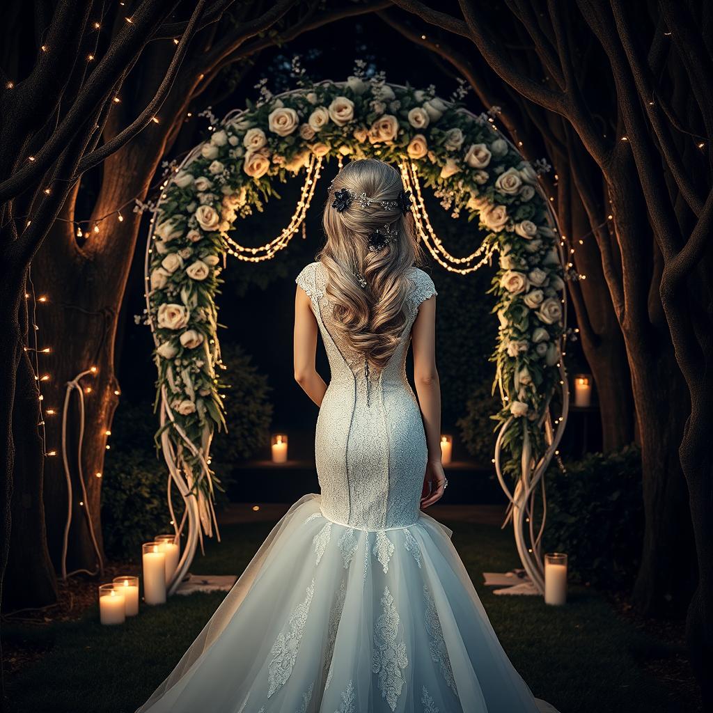 A stunning fantasy wedding scene that beautifully blends gothic and sexy aesthetics