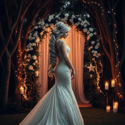 A stunning fantasy wedding scene that beautifully blends gothic and sexy aesthetics