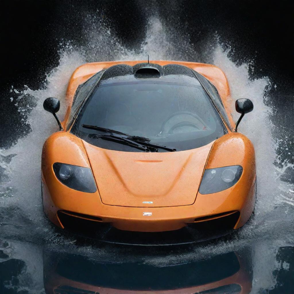 A high resolution image of a McLaren F1 with cool water splashes